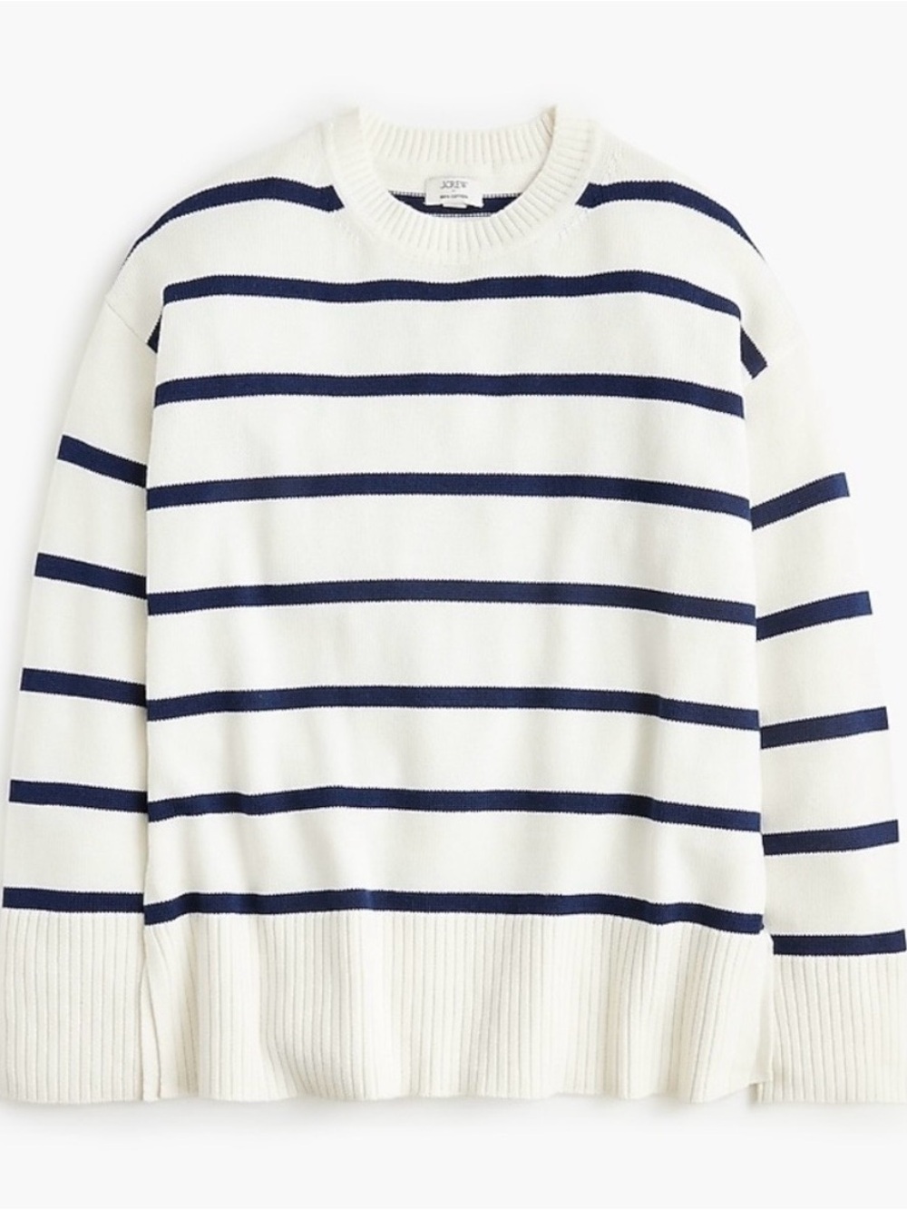 J. Crew Cream and Navy Striped Crewneck Sweater - Picture 2 of 5